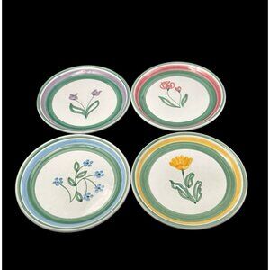Caleca Meadow 8 1/4" Lunch Plate Floral Set of 4 Vintage Italian Pottery